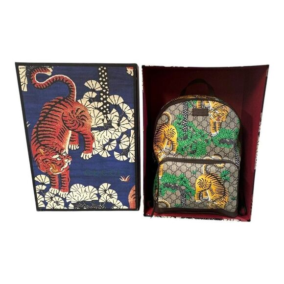 Gucci Tian GG Supreme Tiger Print Backpack Original Box Dustbag Gift Authentic - Picture 1 of 16
